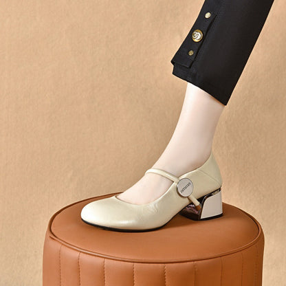 Damen Ballerinas Elegante Mary Jane Schuhe mit Blockabsatz Komfort