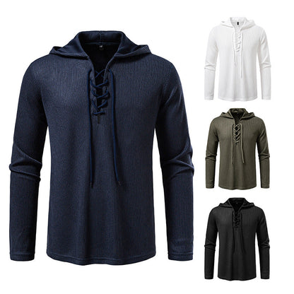 Herren Kapuzenpullover Struktur Design Schnürung Modern - BerlinGlamour