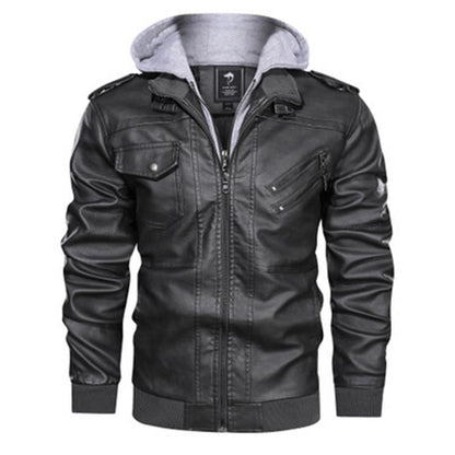 Herren Lederjacke Kunstleder Modern mit Kapuze