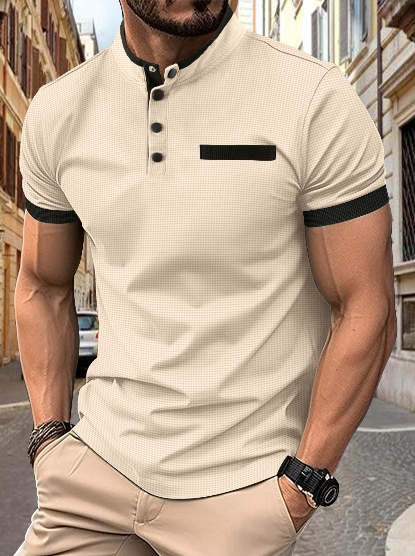 Herren Kurzarm Hemd Modern mit Knöpfen Freizeit