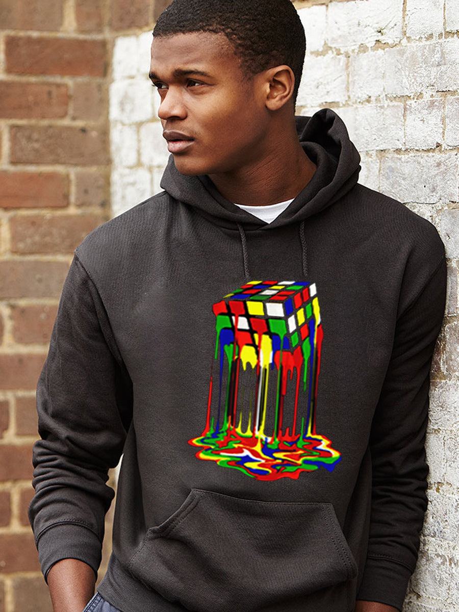 Männer Kapuzenpullover Rubik's Cube Grafikdruck Trendy Streetwear - BerlinGlamour