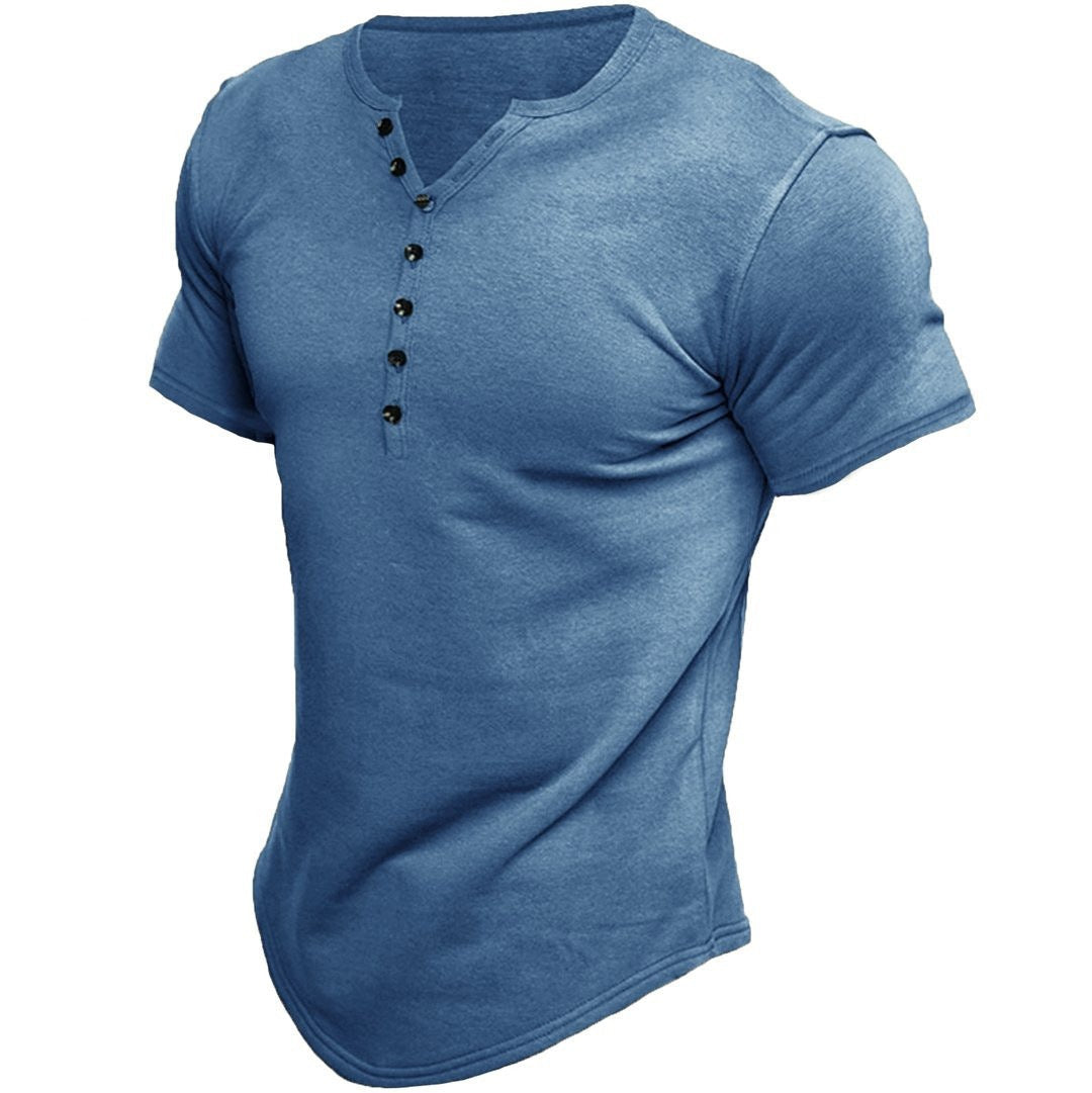 Herren Kurzarmshirt mit modernem Henley-Ausschnitt und stilvollen Knopfdetails, BerlinGlamour.