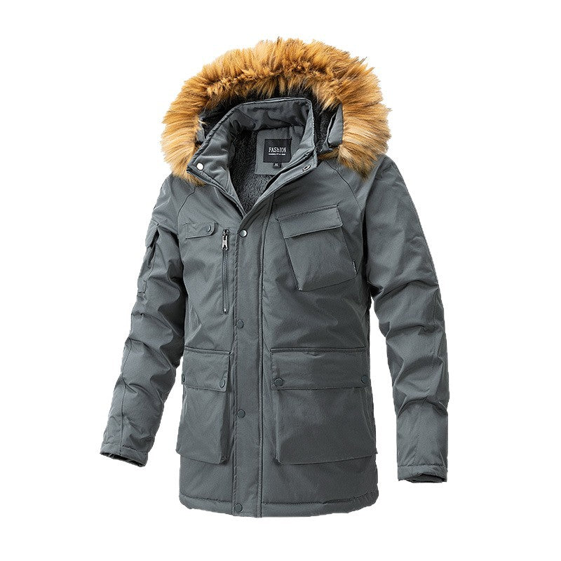 Herren Parka Gefüttert Warm Abnehmbarer Fellkragen