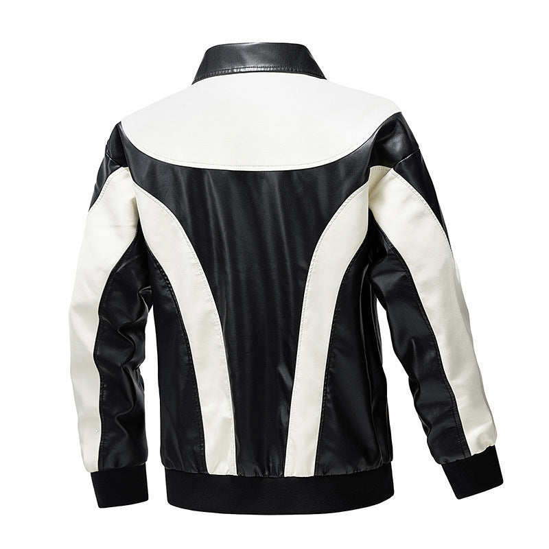 Herren Lederjacke Modern Rennsport Design Schwarz