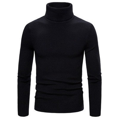 Herren Strickpullover Slim Fit Hochkragen Ripp Optik