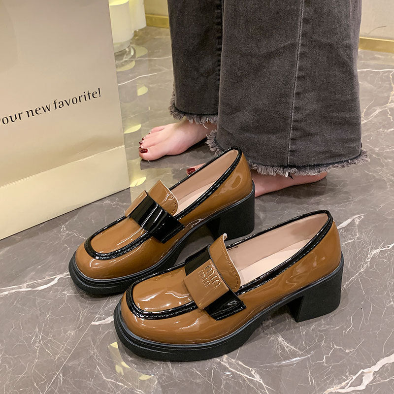 Damen Mokassins Lackleder Elegant mit Schnalle Schuhe Schwarz