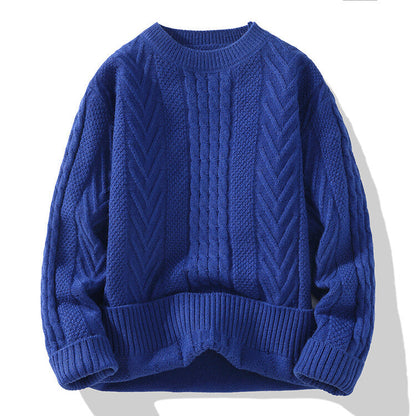 Herren Strickpullover Modern Rippmuster Zopfmuster Grau