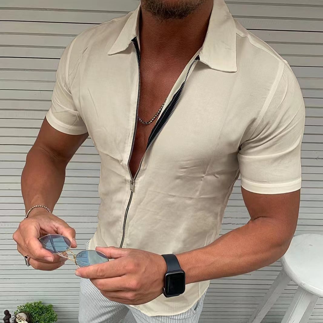 Herren Kurzarmhemd Reißverschluss Modern Style