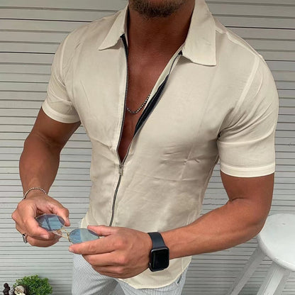 Herren Kurzarmhemd Reißverschluss Modern Style