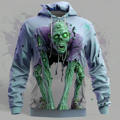 Herren Kapuzenpullover Zombie Motiv Grau Cool