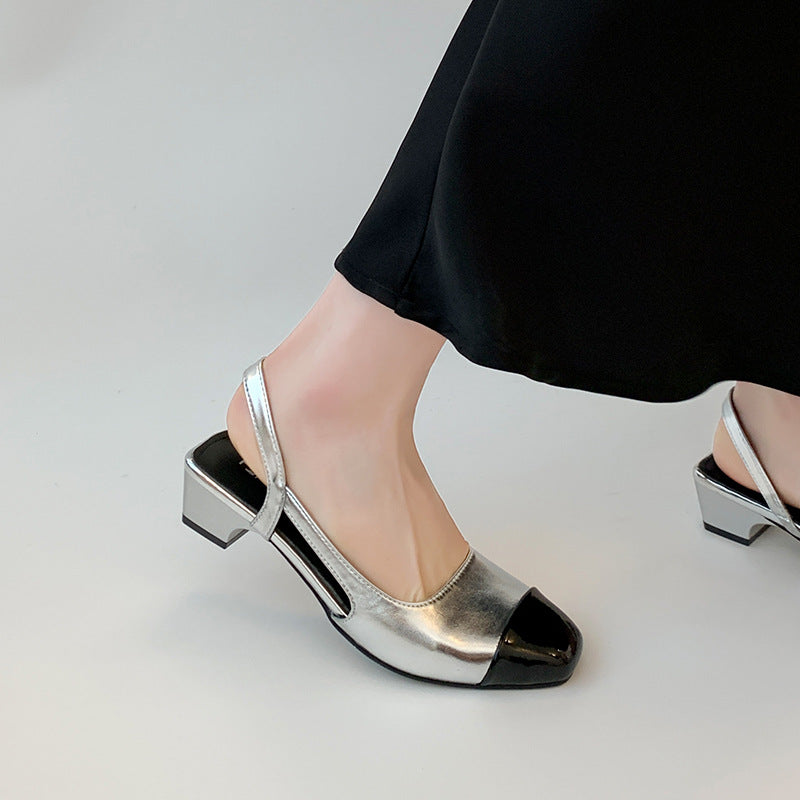Damen Sling Pumps Glänzend Elegant Schwarz