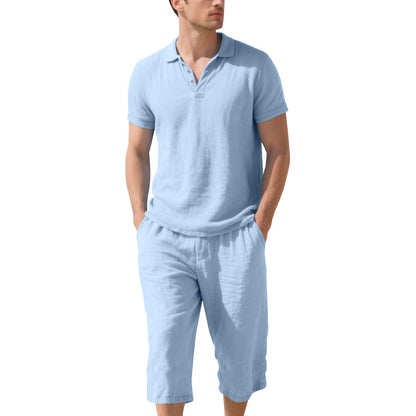 Herren Polohemd Kurzarm mit elastischen Shorts Leinwand Sommer