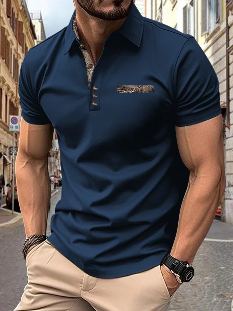 Herren Poloshirt Modern mit Kragen und Brusttasche