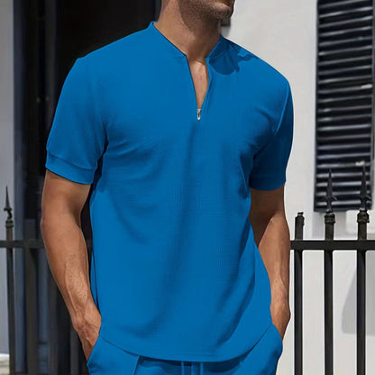 Herren Kurzarmshirt Modern Strukturiert Reißverschluss