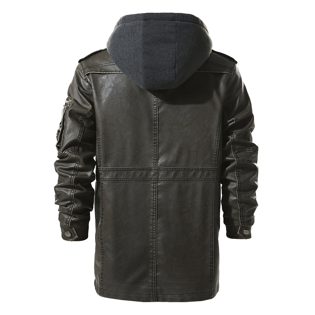 Lederjacke Herren Kunstleder mit Kapuze Schwarz Modern
