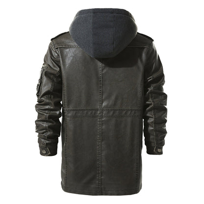 Lederjacke Herren Kunstleder mit Kapuze Schwarz Modern