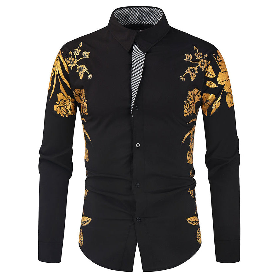 Herren Langarmhemd Blumenmuster Eleganter Kragen Modern