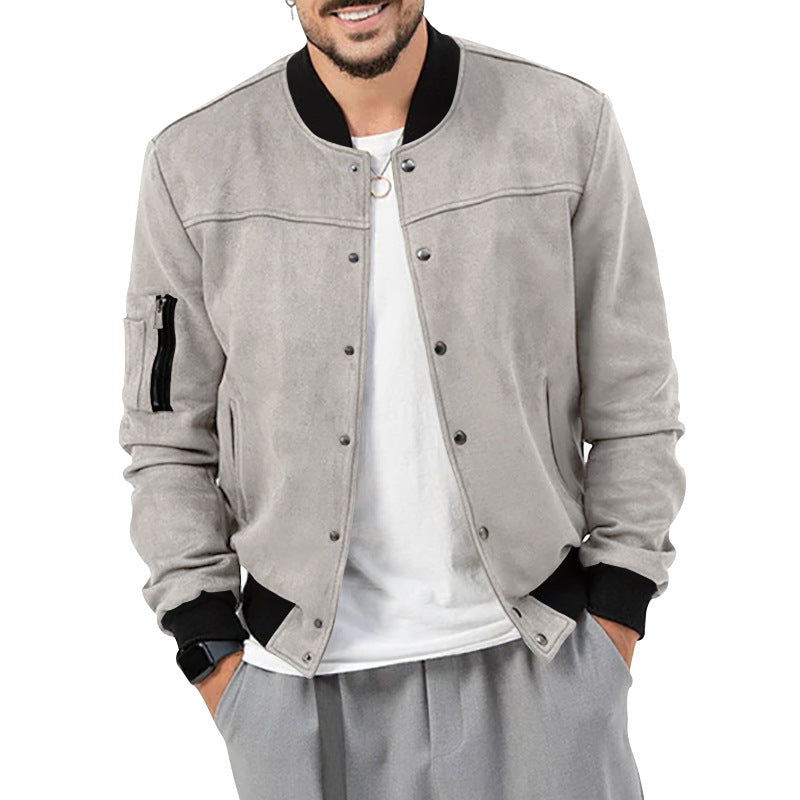 Herren Lederjacke Wildleder Reißverschluss Taschen Modern