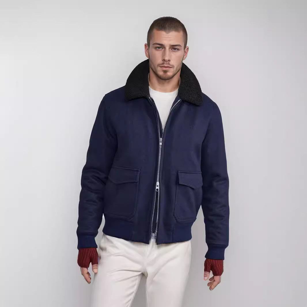Herren Lederbikerjacke Warm Verzierungen Modern