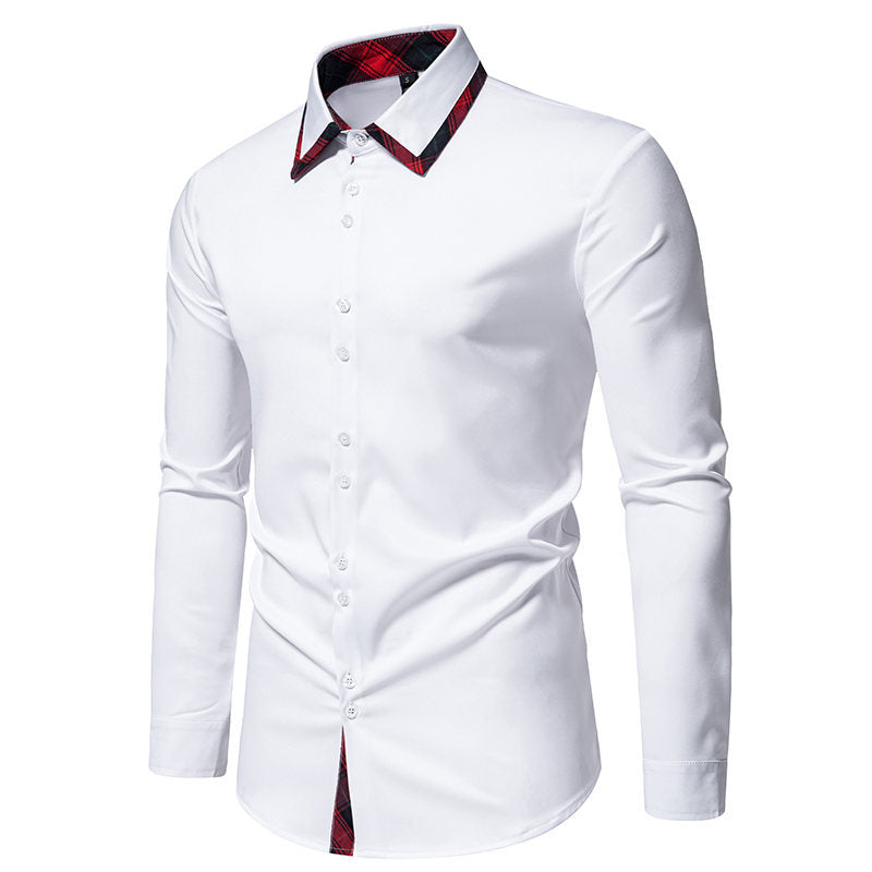 Herren Langarmhemd Karo Kragen Modern Elegant