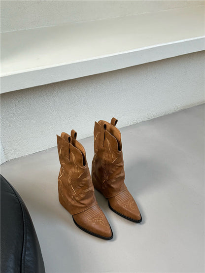 Damen Cowboy-Stiefel Raffte Schafthöhe Höhe Frauenstiefel