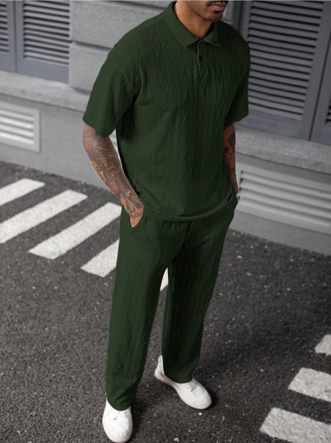 Herren Jogginghose Poloshirt Set Strickdesign Elegante Sportbekleidung