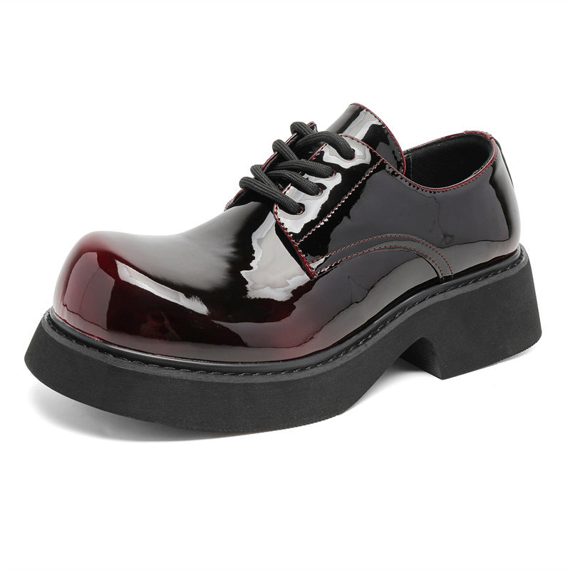 Damen Schnürschuhe Hochglänzend Dicke Sohle Modisch