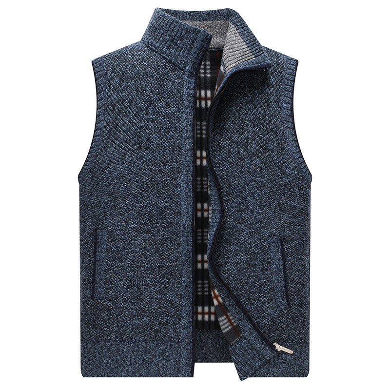 Herren Strickweste Karo Innenfutter Hochkragen Modern