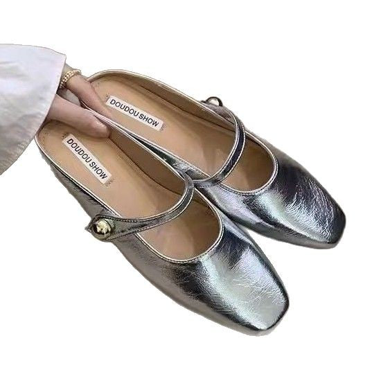 Damen Ballerinas Glänzend Elegant Schnalle Schuhe