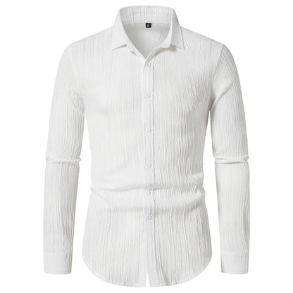 Herren Langarmhemd Modern mit Struktur Optik und Slim Fit
