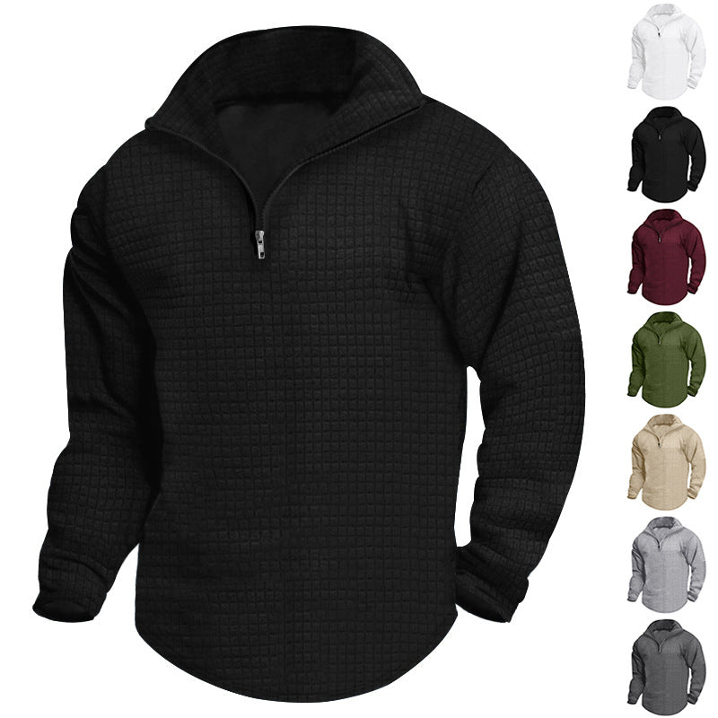 Herren Fleece Pullover Strukturiert Reißverschluss Kragen Warm - BerlinGlamour