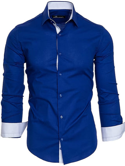 Herren Langarmhemd Elegant Kontrast Akzente Modern