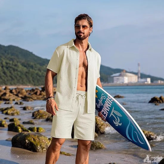 Herren Sommer Outfit Kurzarm Hemd Surf Shorts Trendy - BerlinGlamour