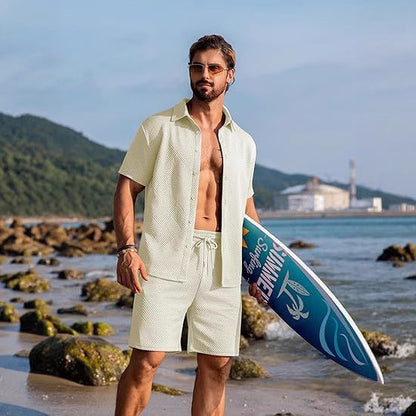 Herren Sommer Outfit Kurzarm Hemd Surf Shorts Trendy - BerlinGlamour