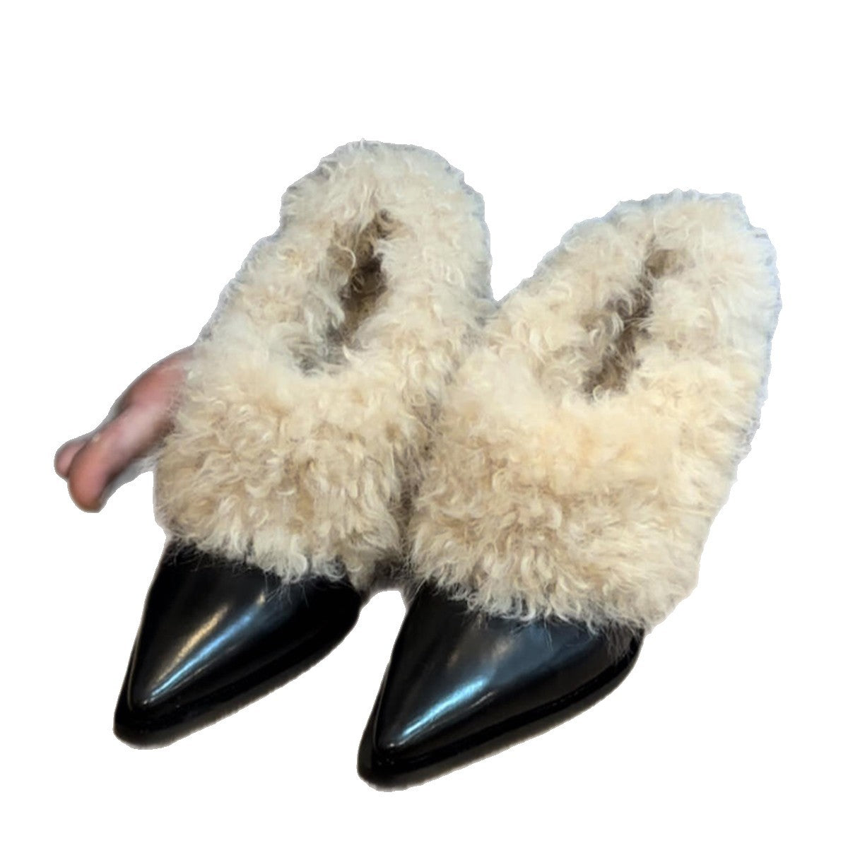 Damen Slipper Luxus Fell Spitze Zehen