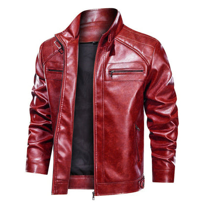 Leder Motorradjacke Herren Modern mit Taschen