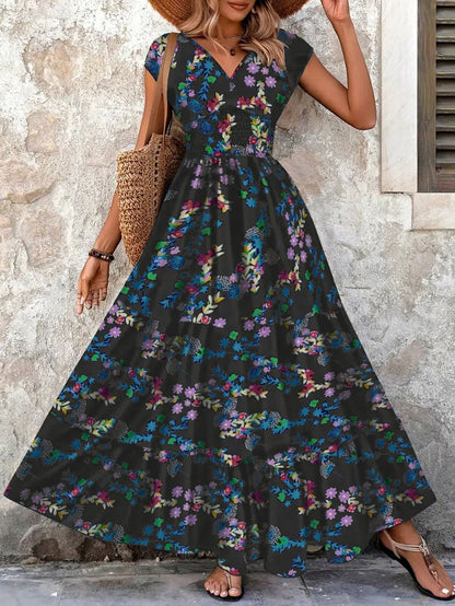 Damen Maxikleid mit Blumenmuster und schmeichelndem Schnitt