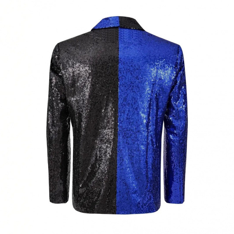 Herren Blazer Glänzend Pailletten Effekt Farbkontrast