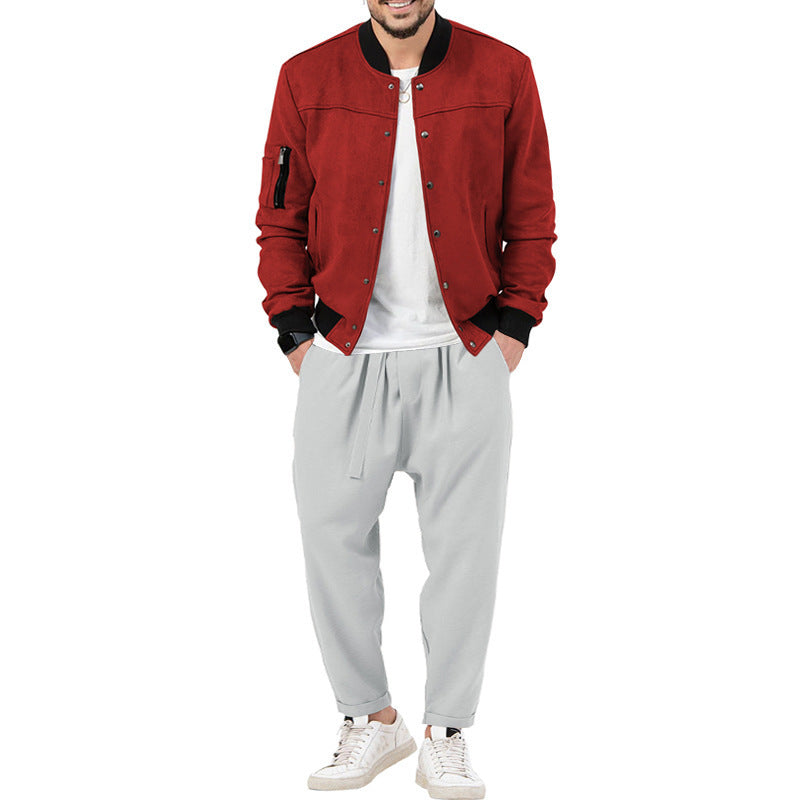 Herren Lederjacke Soft Wildleder Bomberjacke mit Taschen