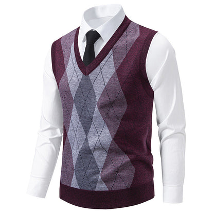 Herren Pullover V-Ausschnitt Klassisches Rautenmuster Modern