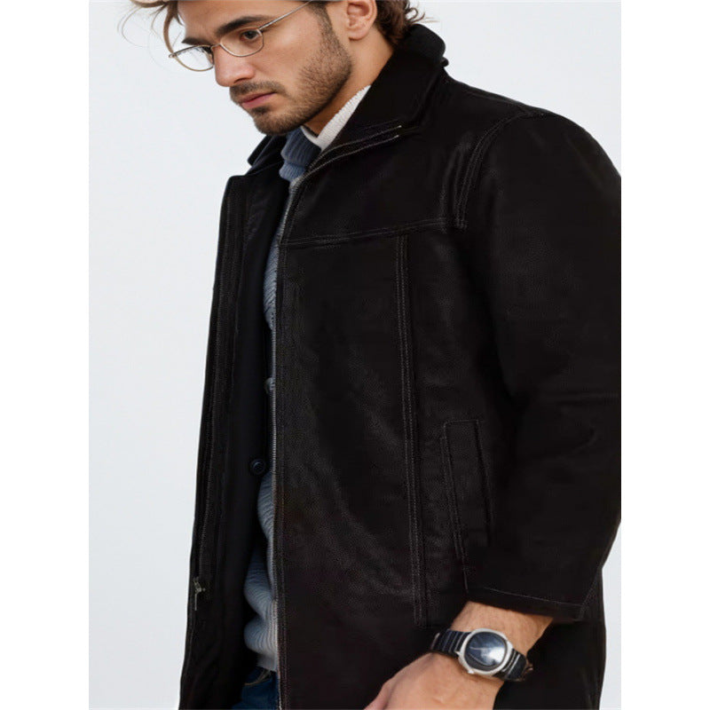 Herren Lederjacke Elegant Schwarz Kunstleder