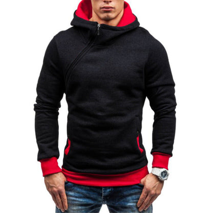 Herren Kapuzenpullover Stylish Reißverschluss Kontrast Ärmel