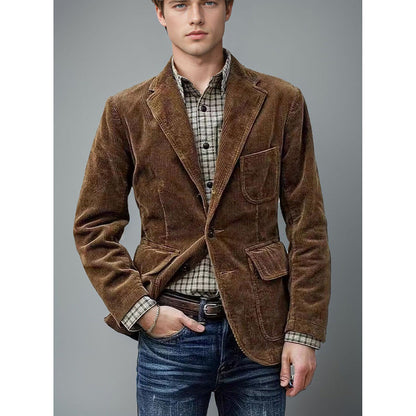 Herren Cordblazer Modern mit Vielen Taschen Slim Fit