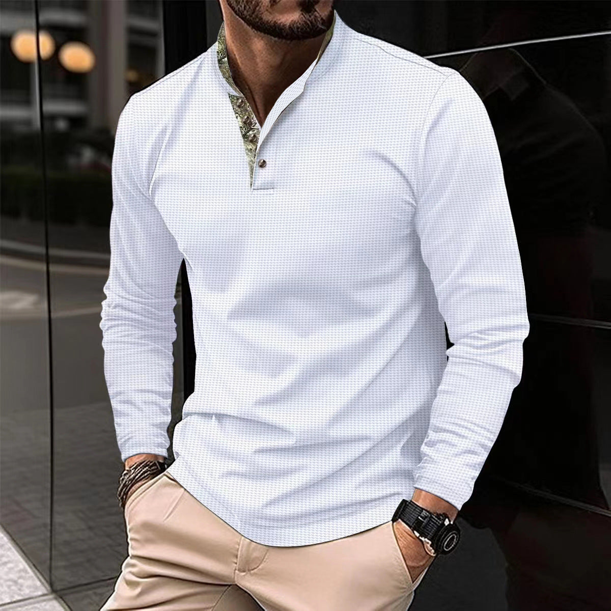 Herren Langarm-Shirt Modern Kragen Strukturiert Elegant