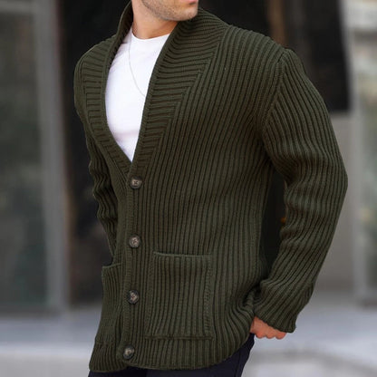 Herren Strickjacke V-Ausschnitt Kontrastknöpfe Modern