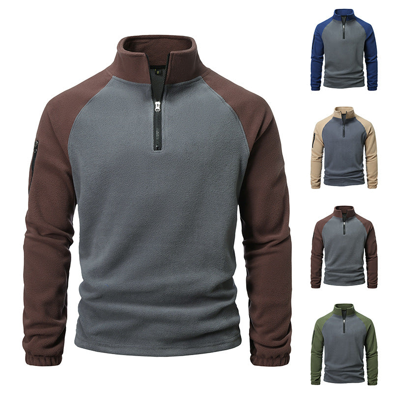 Herren Fleecepullover Warm mit Reißverschluss und Seitentasche
