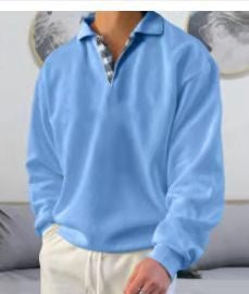 Herren Polohemd Langarm Elegant V-Ausschnitt Modern