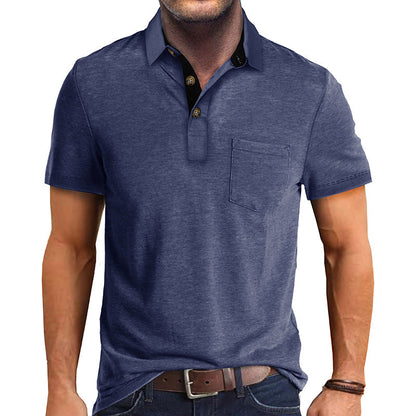 Herren Polo-Shirt Modern Kragen Brusttasche Slim Fit