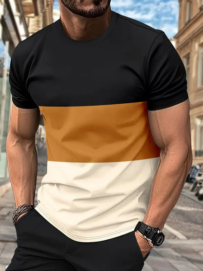 Herren T-Shirt Farbblock-Design Rundhals Modern