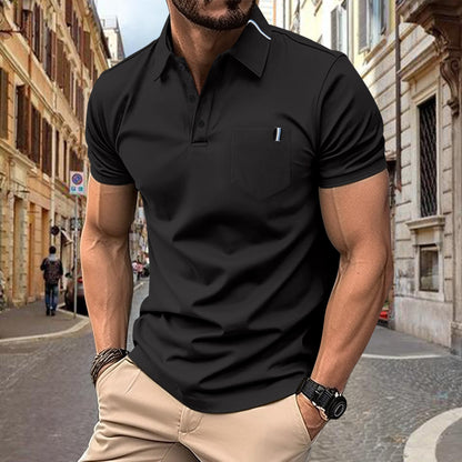 Herren Polohemd Kurzarm Modern mit Knöpfen und Brusttasche
